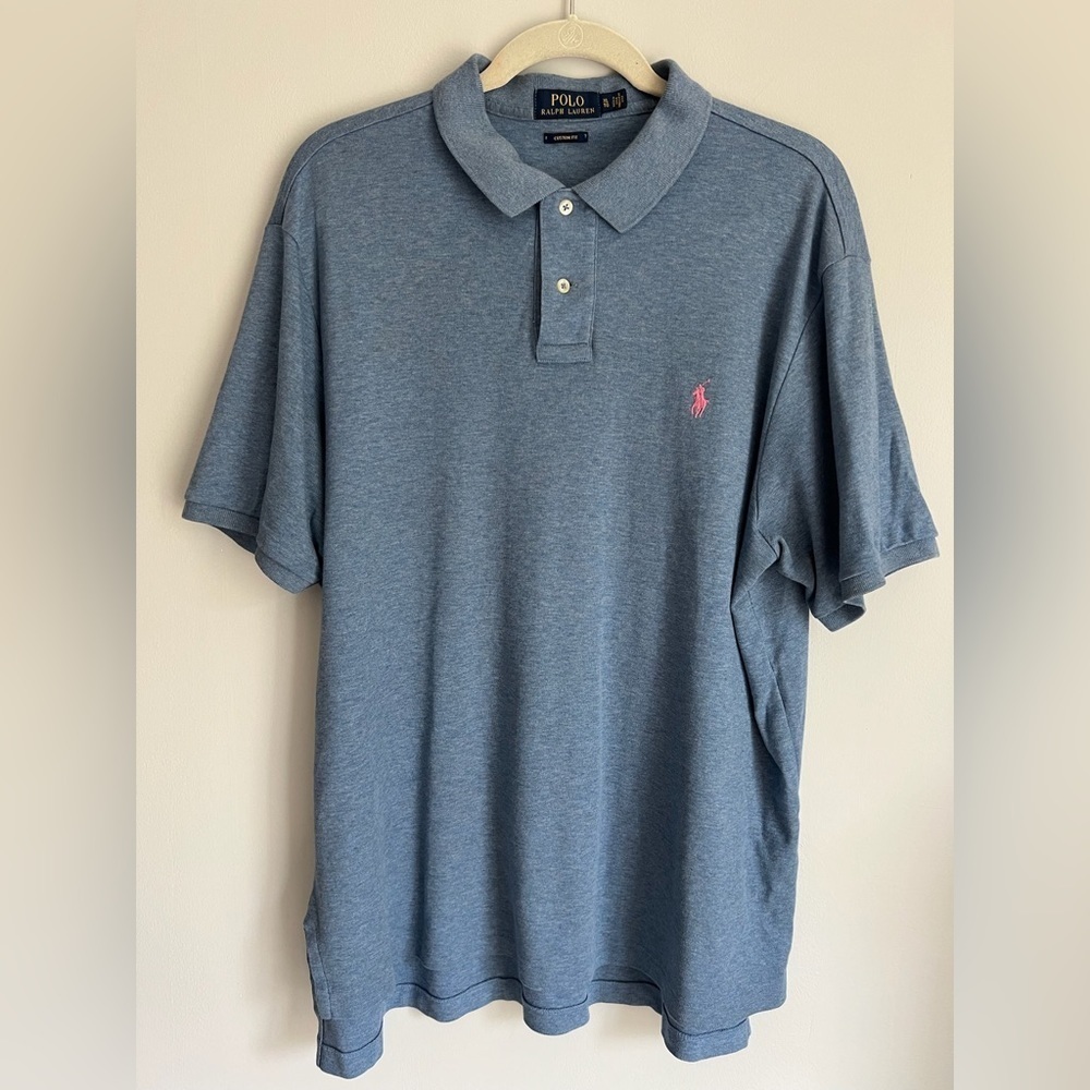 05. Ralph Lauren Polo Shirt Blue Pink horse XL